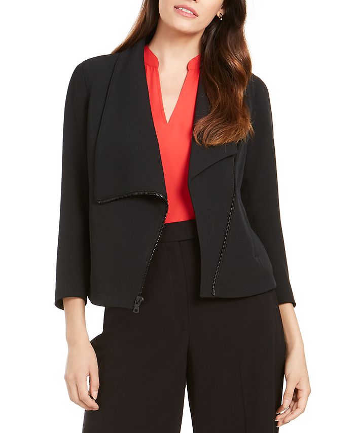 Anne Klein Women's Asymmetrical Zippered Jacket Black Size 4