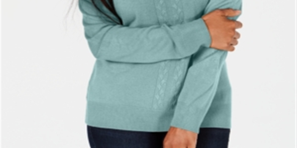 Karen Scott Women's Cable Front Mock Neck Sweater Blue Size Large