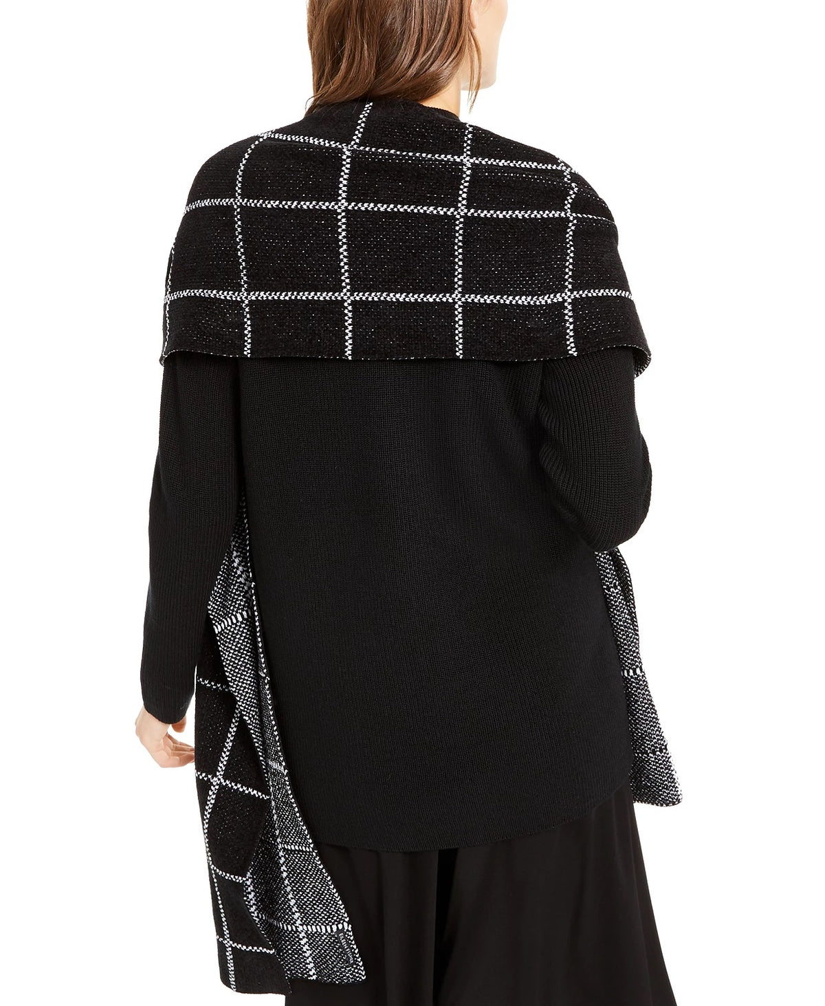 Eileen Fisher Women's Organic Cotton Plaid Scarf Black Size Regular