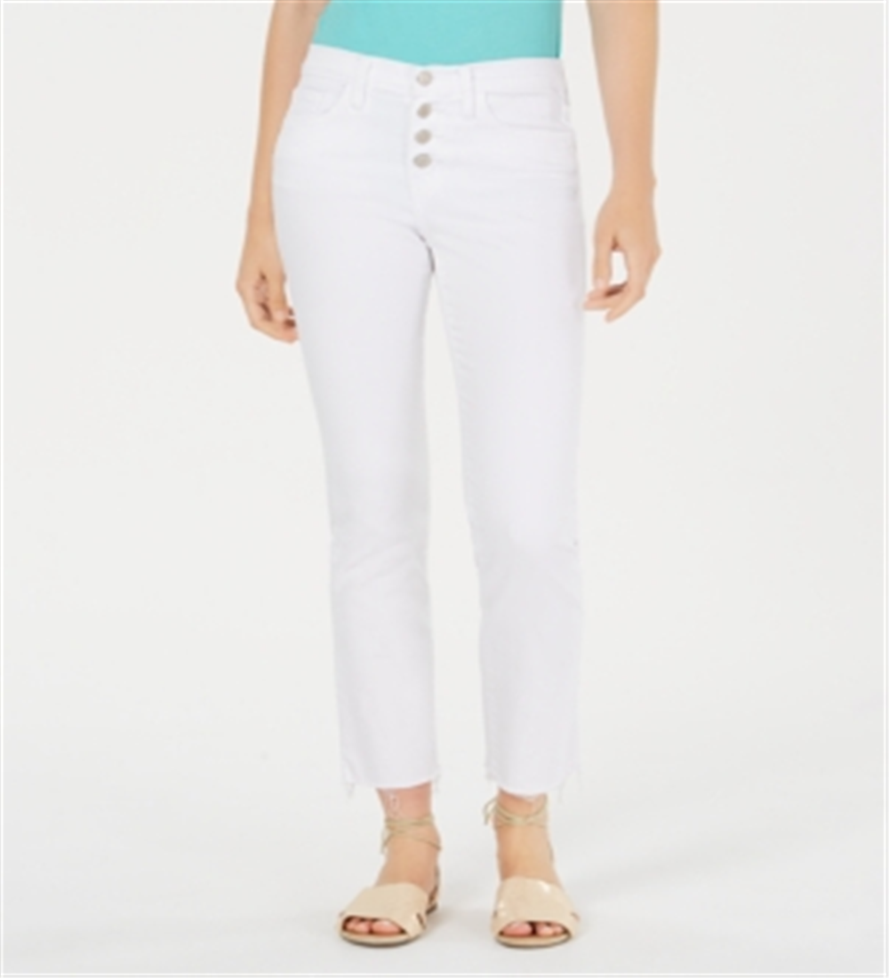 Flying Monkey Women's Button Fly Raw Hem Straight Leg Jeans White Size 27