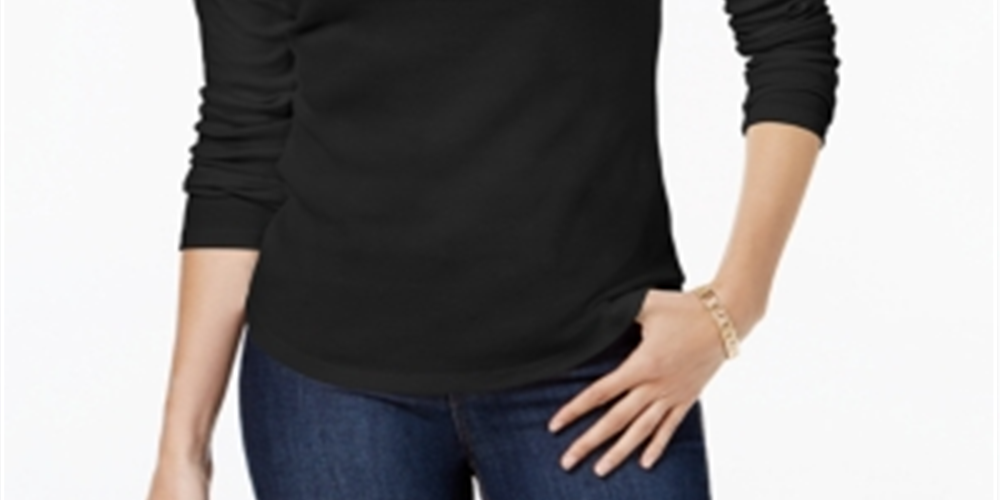 Charter Club Women's Knit Top Mock Neck 3/4 Sleeve Black Size XX-Large