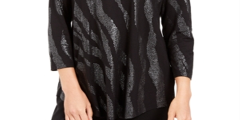 JM Collection Women's Printed Scoop Neck Top Black Size X-Small