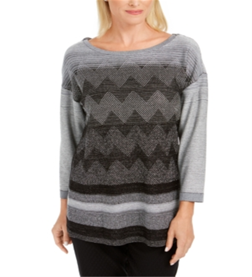 JM Collection Women's Metallic Stitched Drop Shoulder Sweater Black Size Small