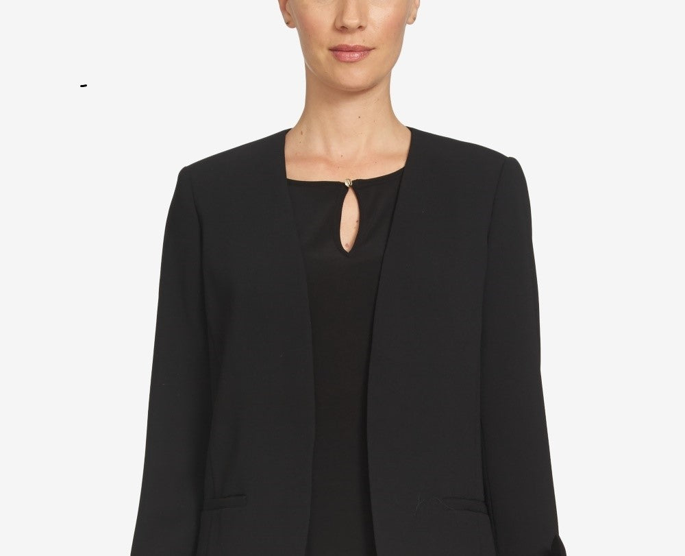 CeCe Women's Open-Front Tie-Sleeve Blazer Black Size 0