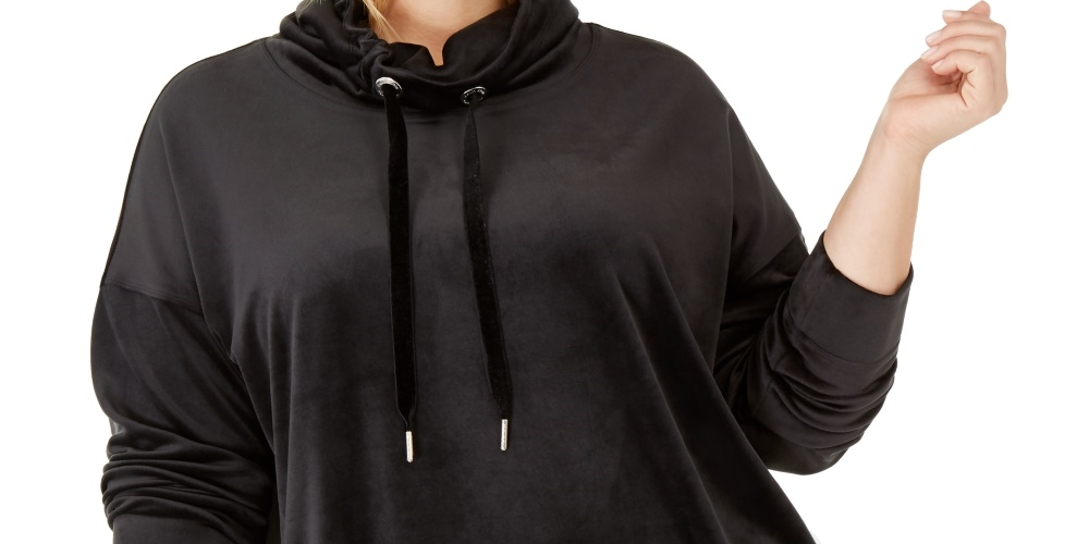 Calvin Klein Performance Women's Plus Cowlneck Drop-Shoulder Pullover Black Size 1X