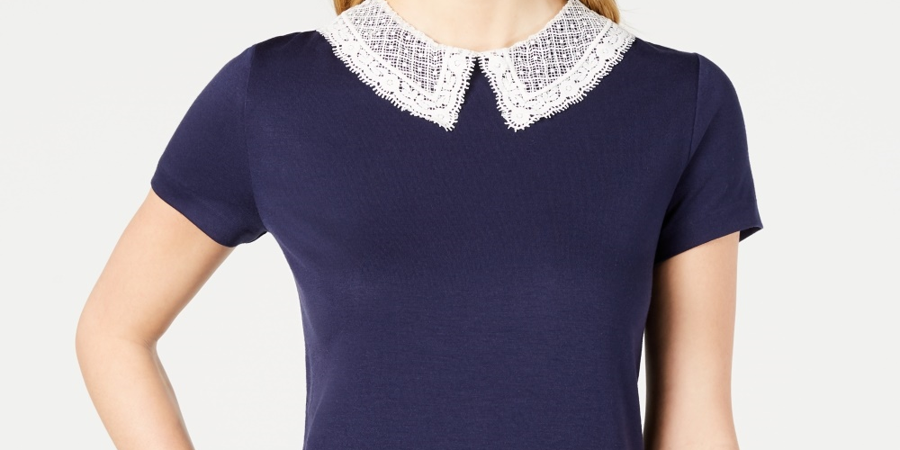 Maison Jules Women's Lace Collar Top Blue Size X-Small