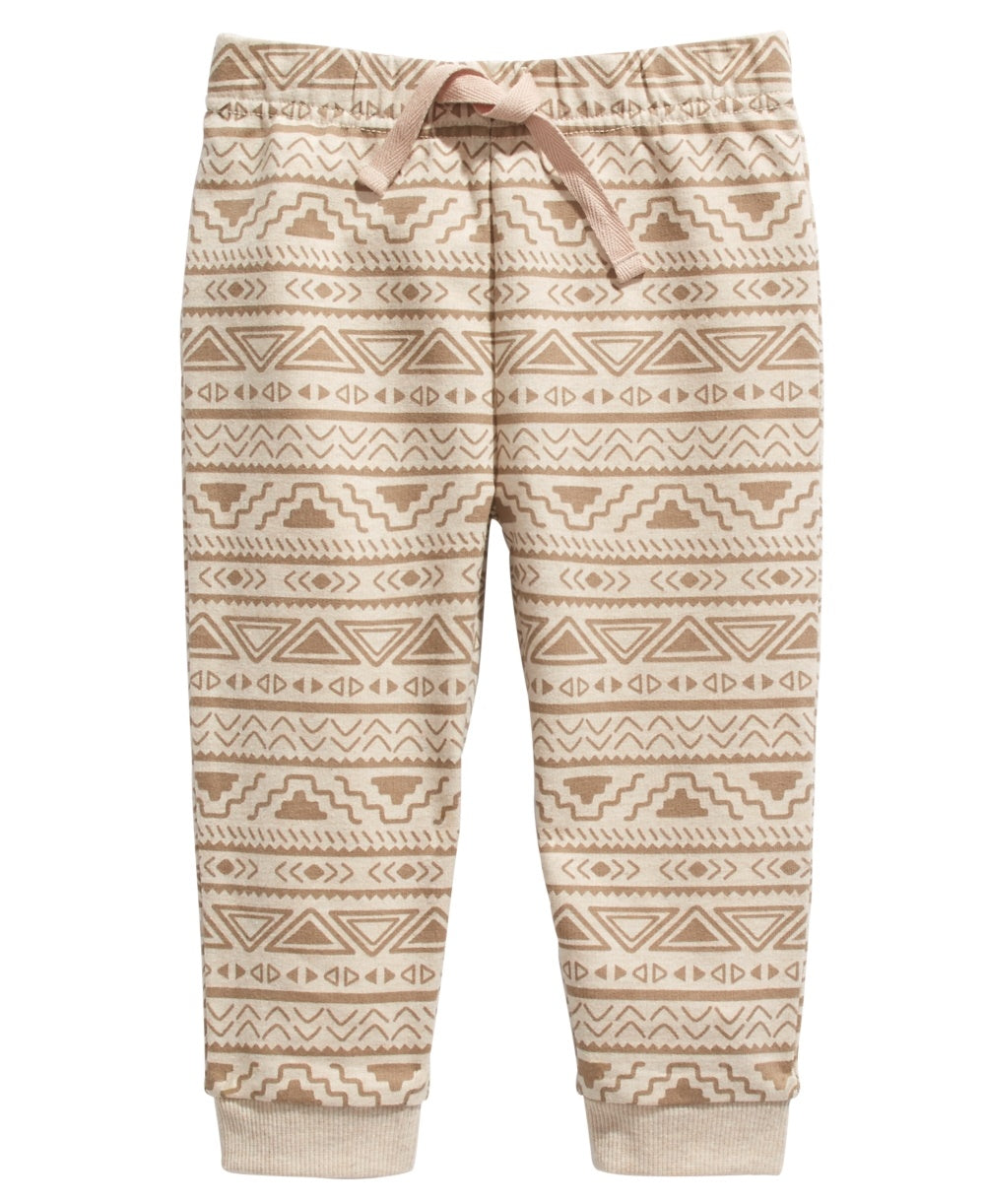 First Impressions Boy's Geo Print Jogger Pants Beige Size 3MOS