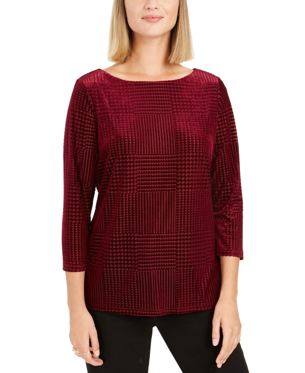 Charter Club Women's Petite Flocked Boat-Neck Top  Purple PL