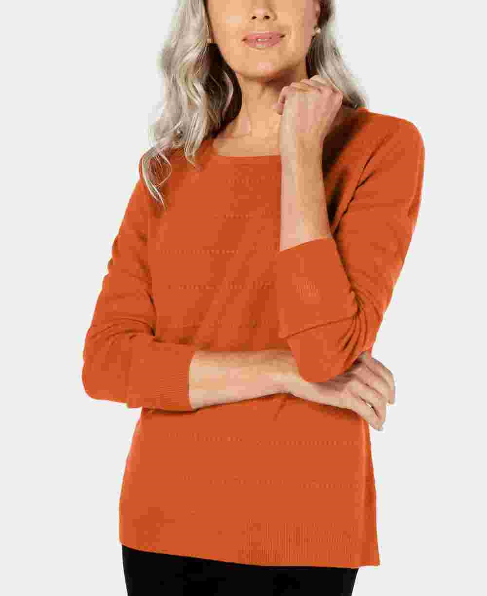 Karen Scott Women's Textured Stripe Sweater Orange Size X-Small