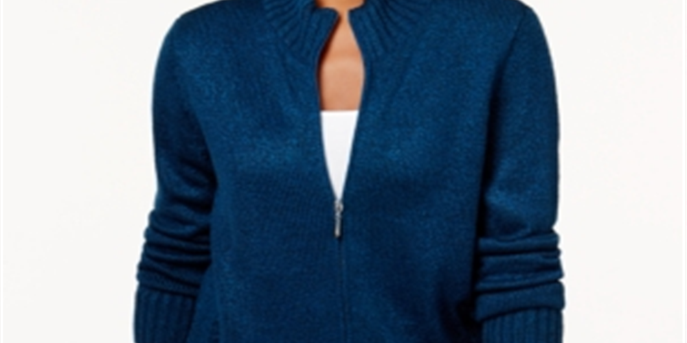 Karen Scott Women's Zip Front Cardigan Blue Size Large