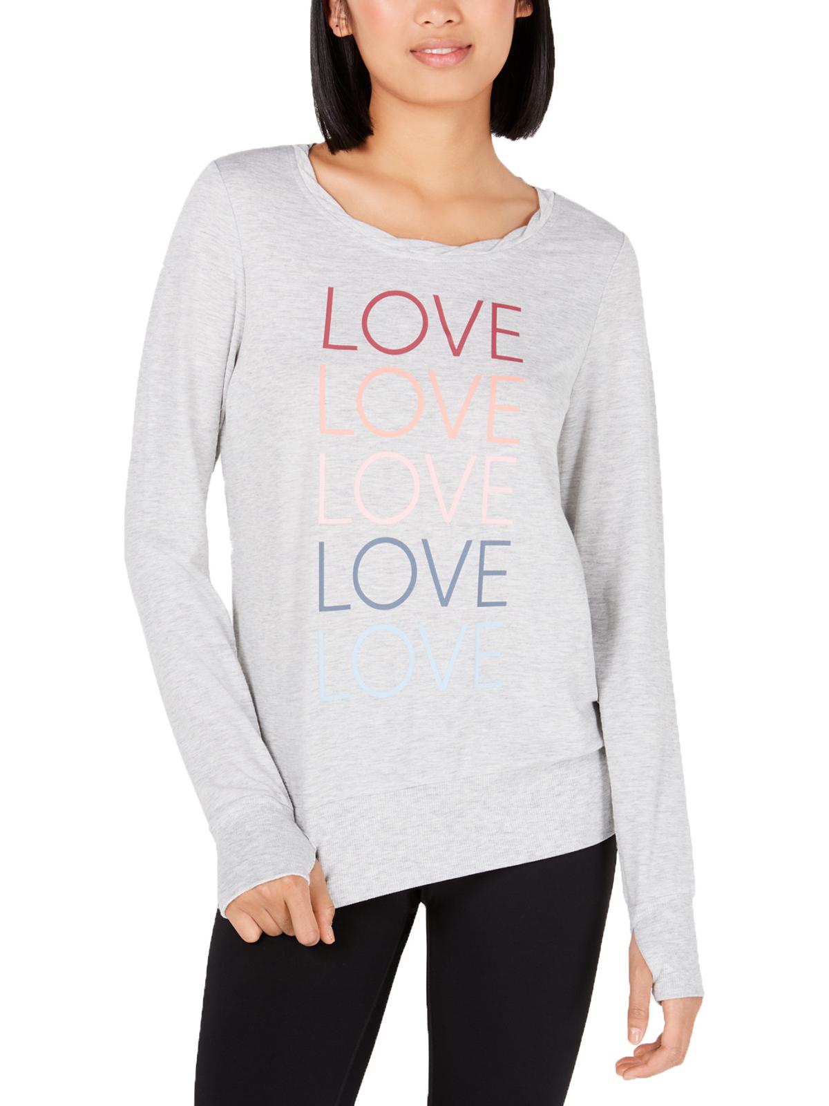 Ideology Women's Love Graphic Long Sleeve Pullover Gray Size XL