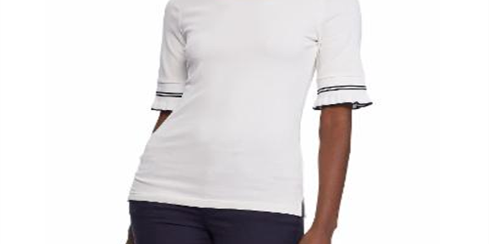 Ralph Lauren Women's Ruffled Short Sleeve Jewel Neck Top White Size Medium