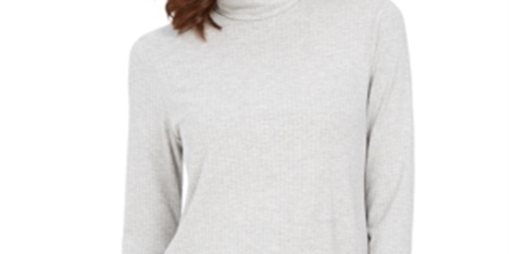 Charter Club Women's Heathered Ribbed Turtleneck Top Gray Size X-Small