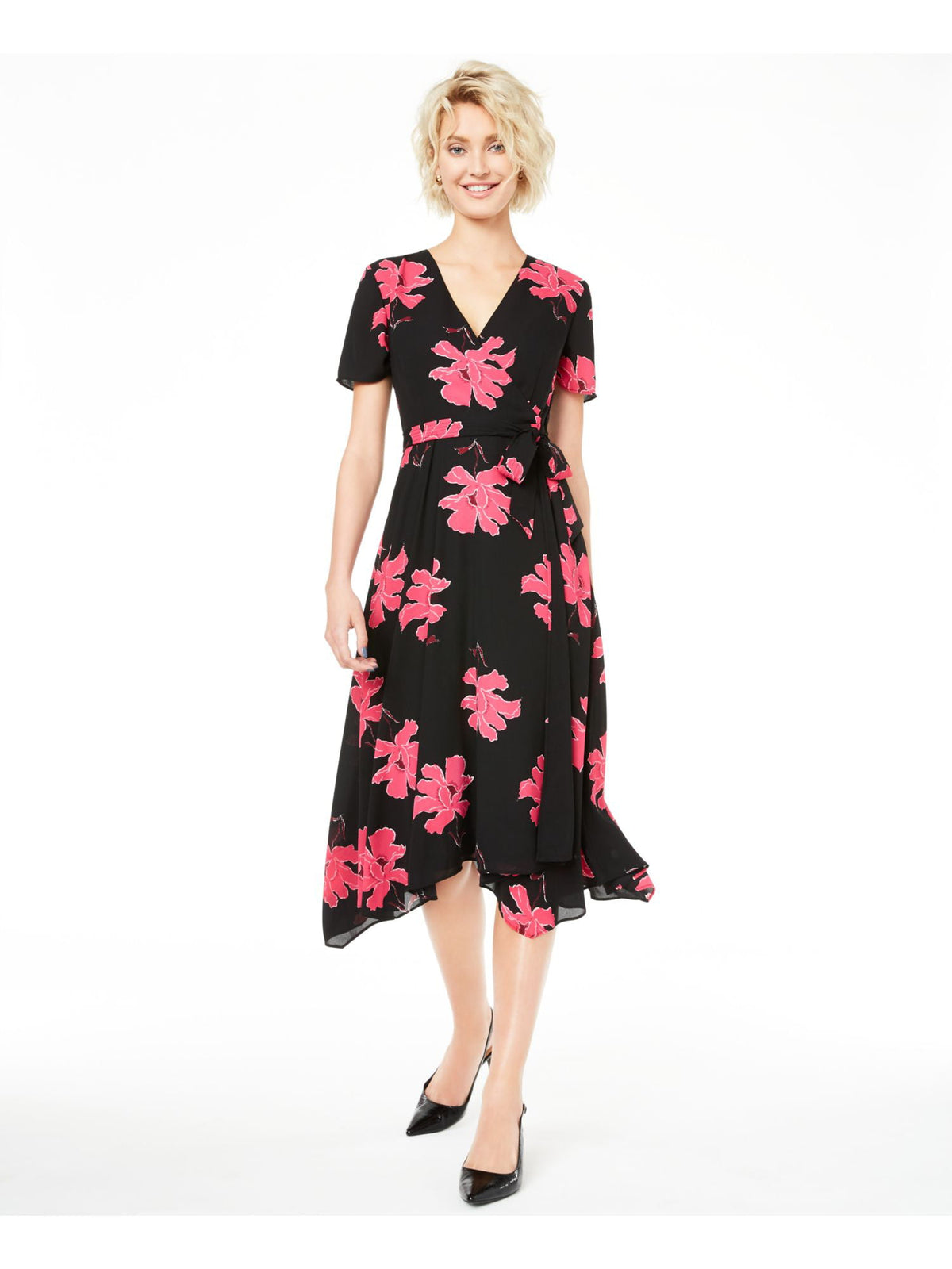 Alfani Women's a Line Floral Chiffon MIDI Dress Black Size 2 Petite