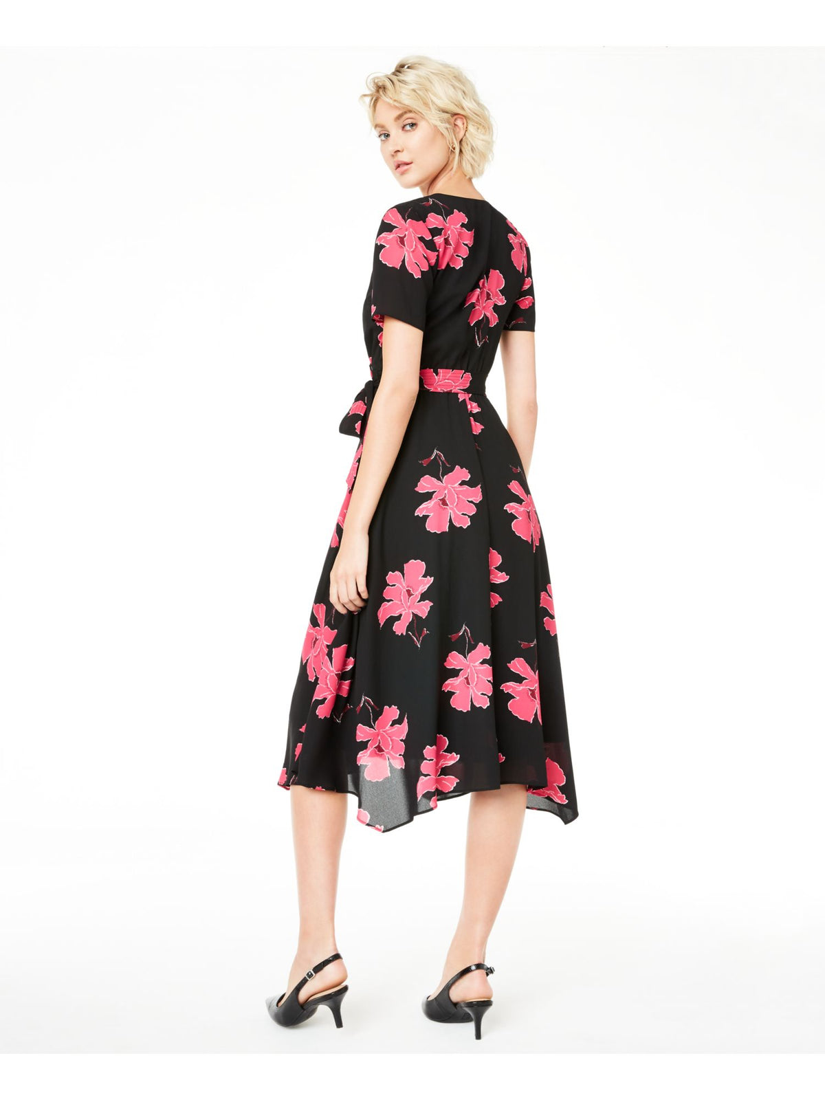 Alfani Women's a Line Floral Chiffon MIDI Dress Black Size 2 Petite