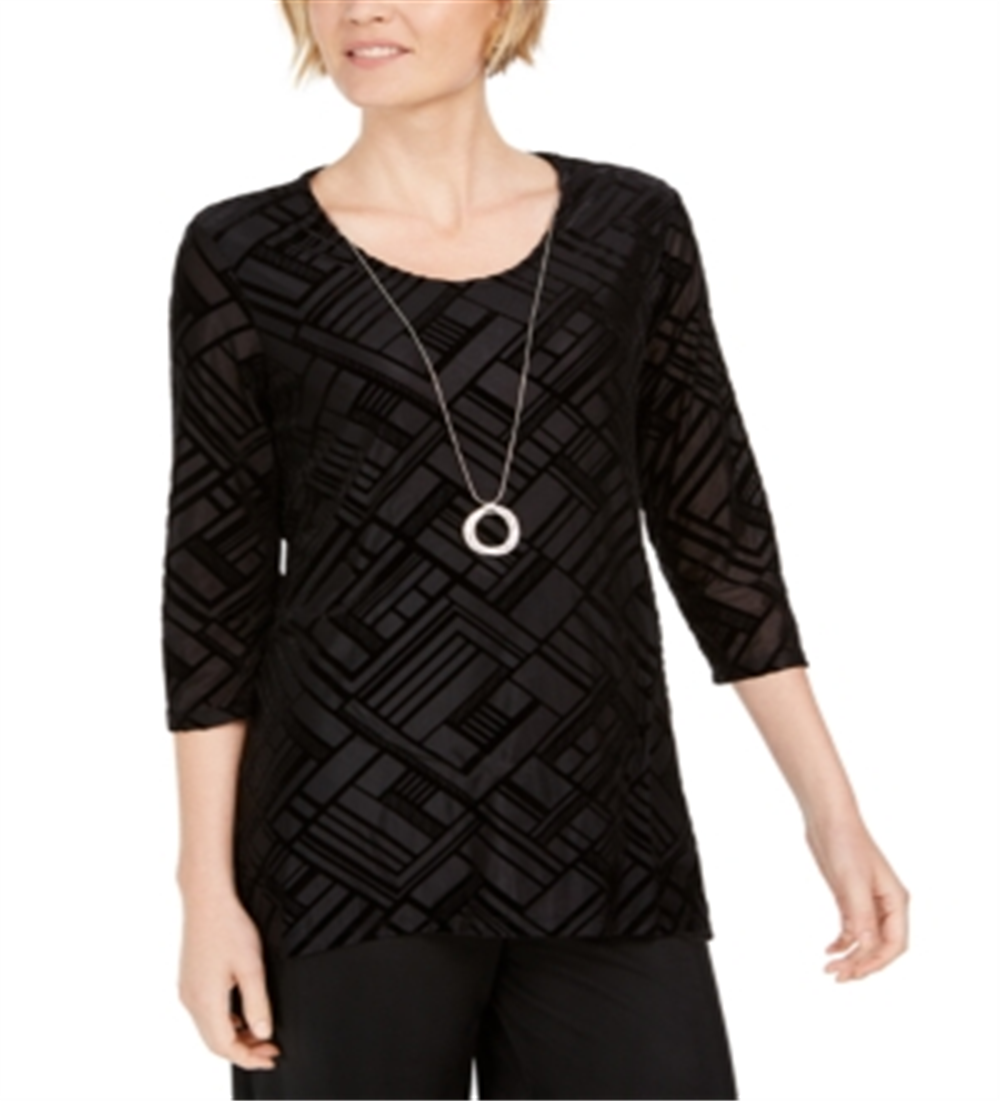 JM Collection Women's Velvet Necklace Top Black Size Petite Medium