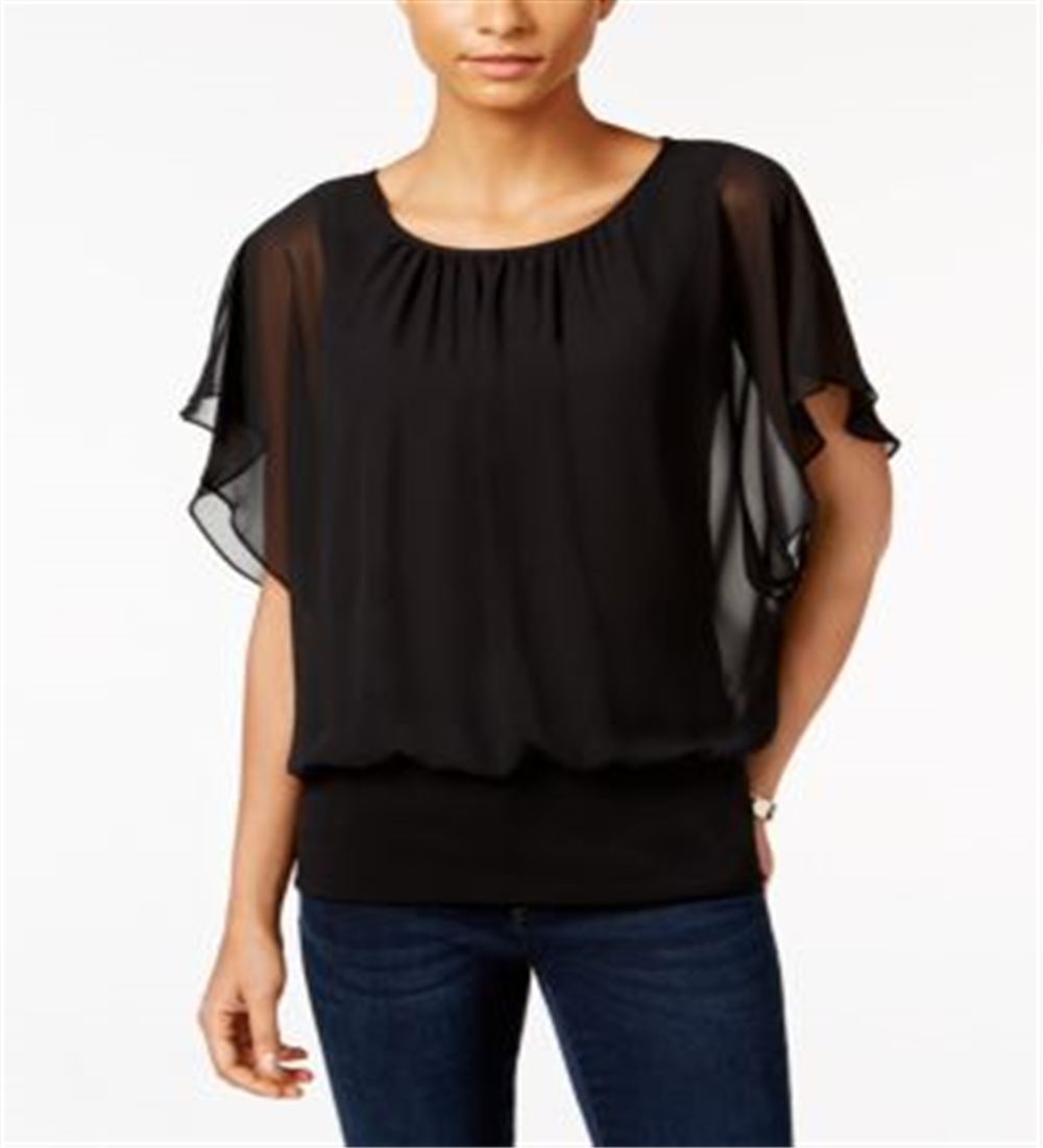 JM Collection Women's Flutter Sleeve Top Black Size S