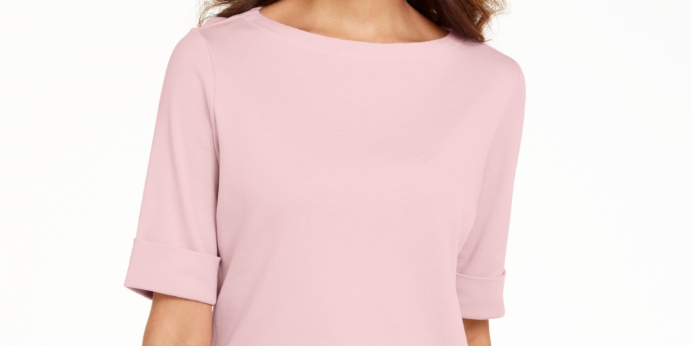 Karen Scott Women's Boat-Neck Elbow-Sleeve Top Pink Size Small