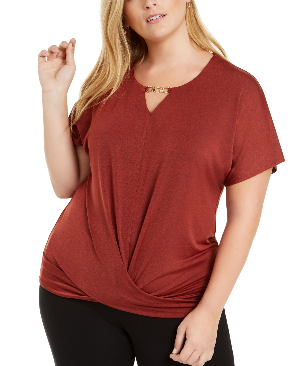 JM Collection Women's Plus Size Twist-Front Top  Red Size 2X