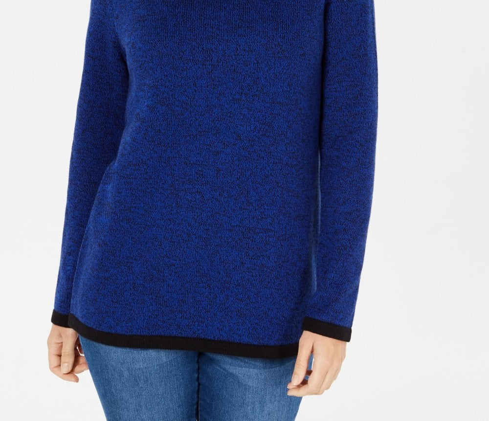 Karen Scott Women's Cotton Contrast-Trim Sweater Blue Size Small