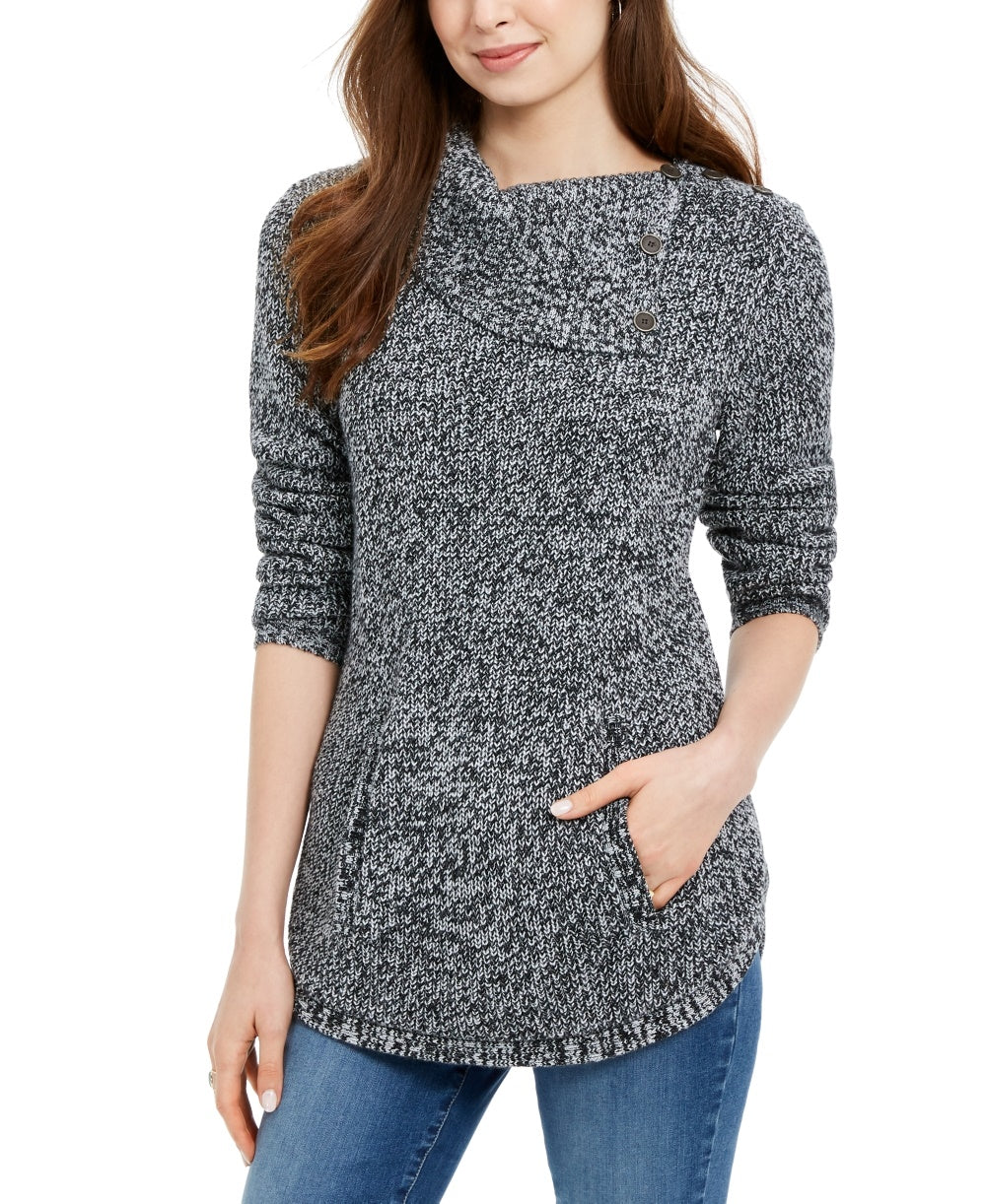 Style & Co Women's Petite Envelope-Neck Sweater White Size PM