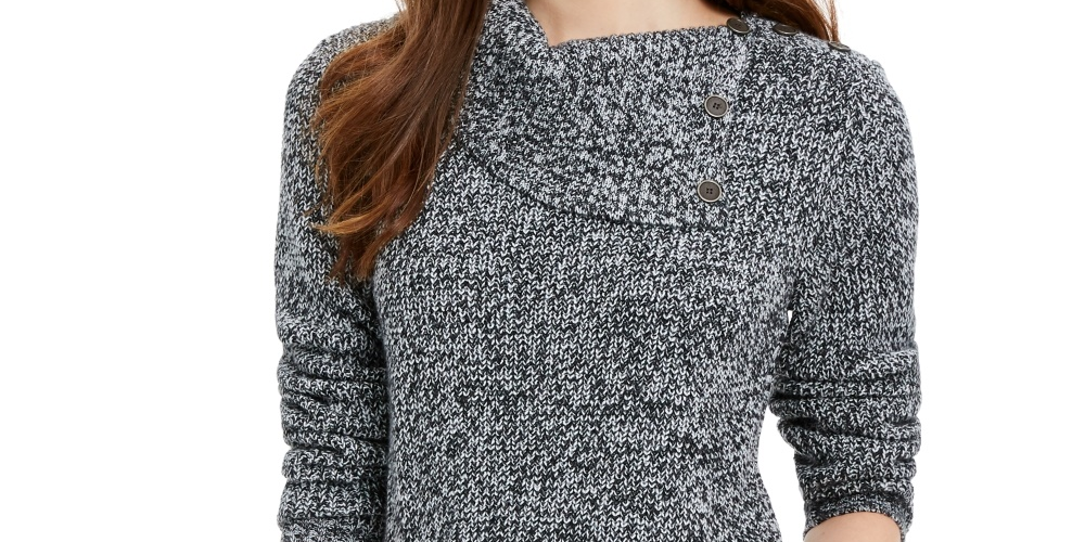 Style & Co Women's Petite Envelope-Neck Sweater White Size PM