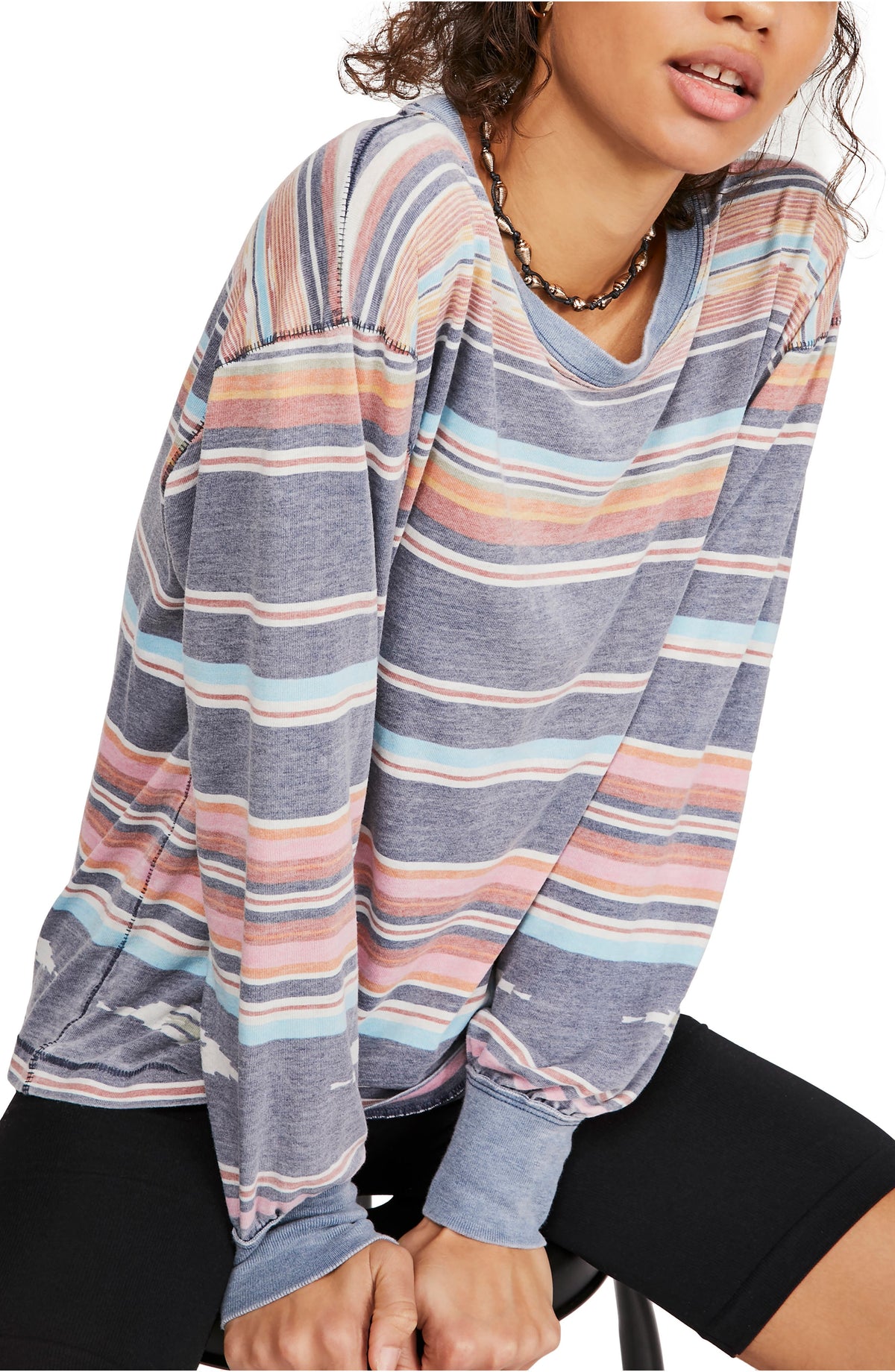 Free People Women's Arielle Printed Long Sleeve Blue Size Large