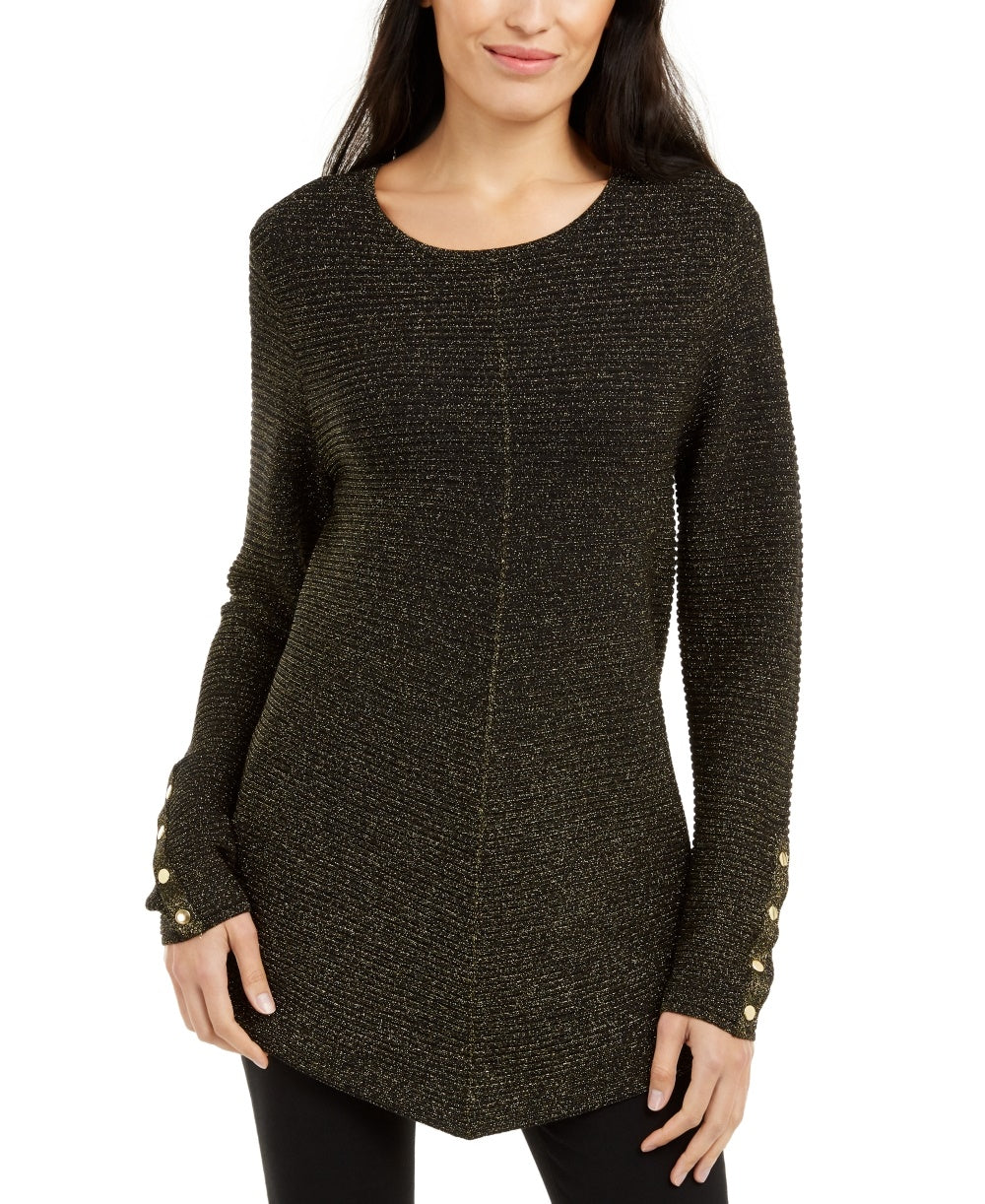 Alfani Women's Petite Metallic Swing Sweater Black Size Petite X-Large
