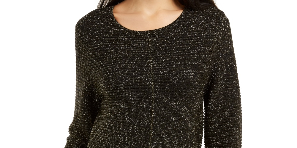 Alfani Women's Petite Metallic Swing Sweater Black Size Petite X-Large