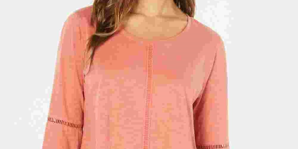 Style & Co Women's Crochet-Trim Bell-Sleeve Top  Orange Size X-Small