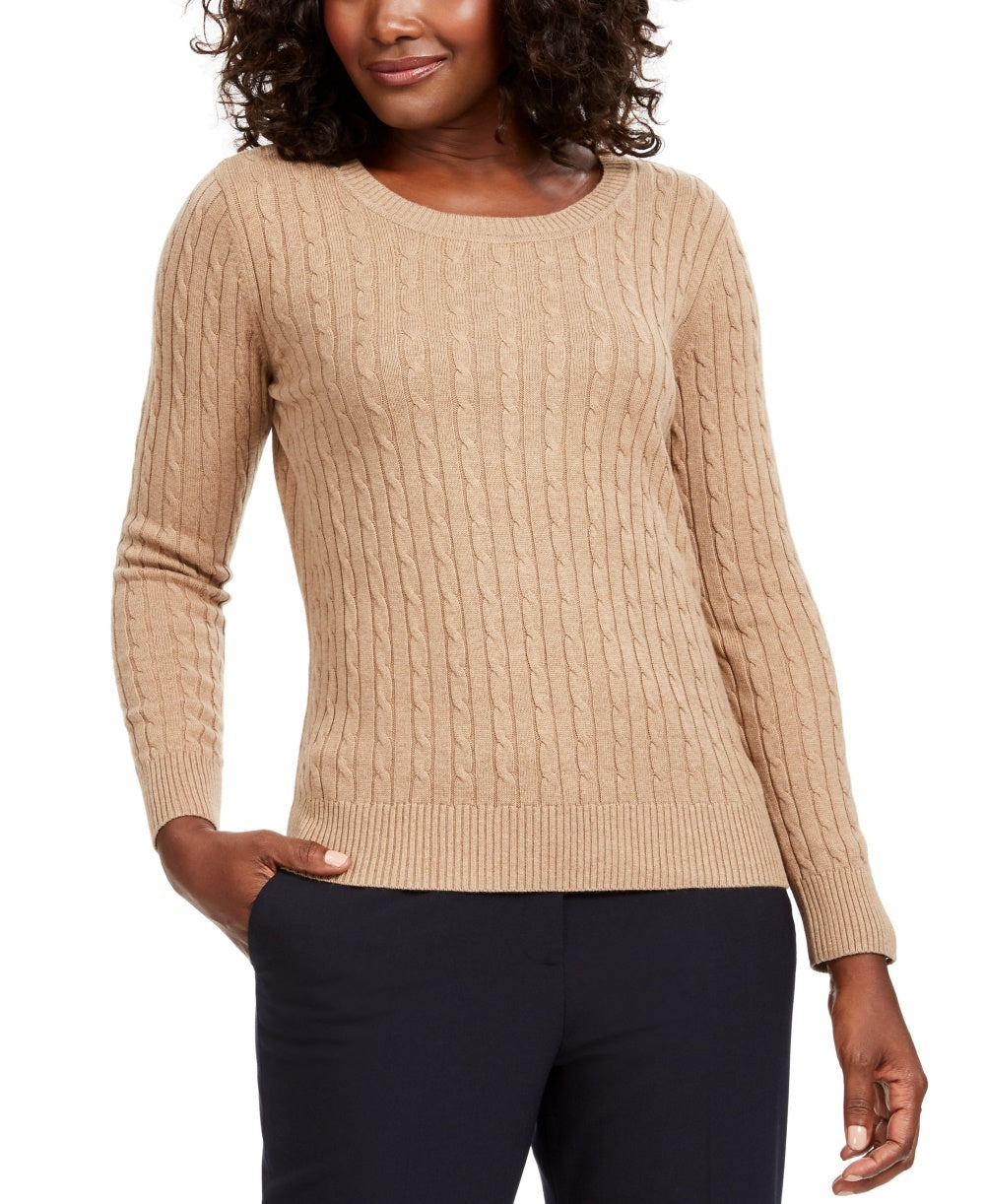 Karen Scott Women's Cable-Knit Crewneck Sweater Brown Size X-Large