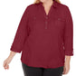 Karen Scott Women's Plus Size Cotton 3/4 Sleeve Polo Top Red Size 0X