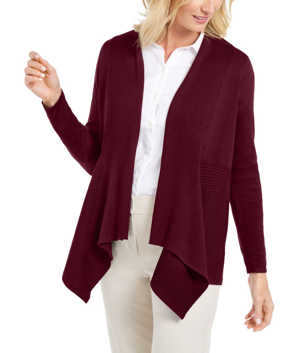 JM Collection Women's Mixed Ribbed Flyaway Cardigan Purple Size Petite Extra Large