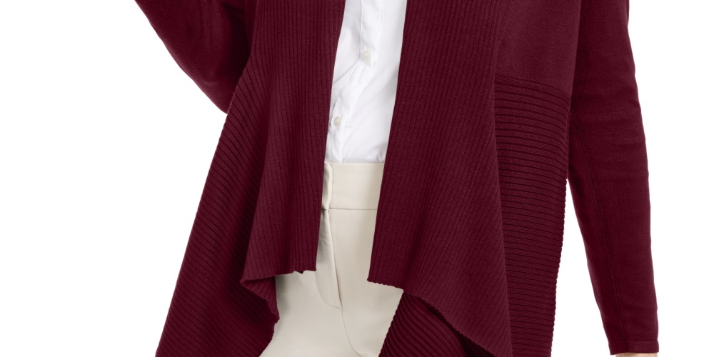 JM Collection Women's Mixed Ribbed Flyaway Cardigan Purple Size Petite Extra Large