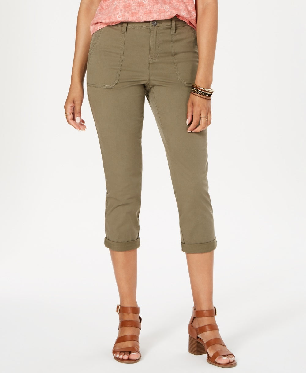 Style & Co Women' Utility Pocket Capri Pants  Green Size 14 Petite