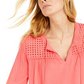 Charter Club Women's Tassel-Tie Eyelet Linen Top  Red Size Large