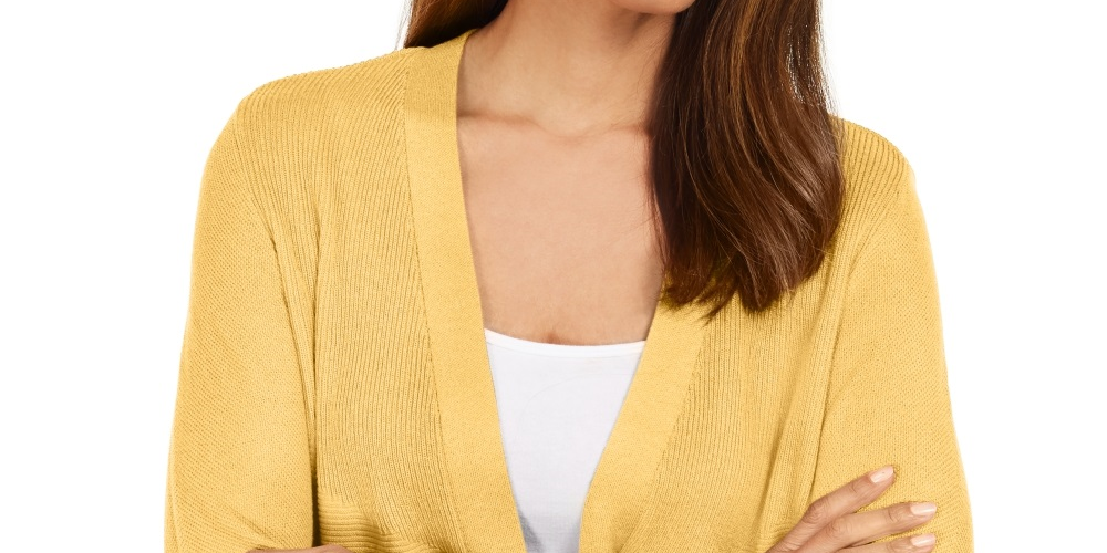 JM Collection Women's Mixed Ribbed Split Sleeve Cardigan Gold Size Medium