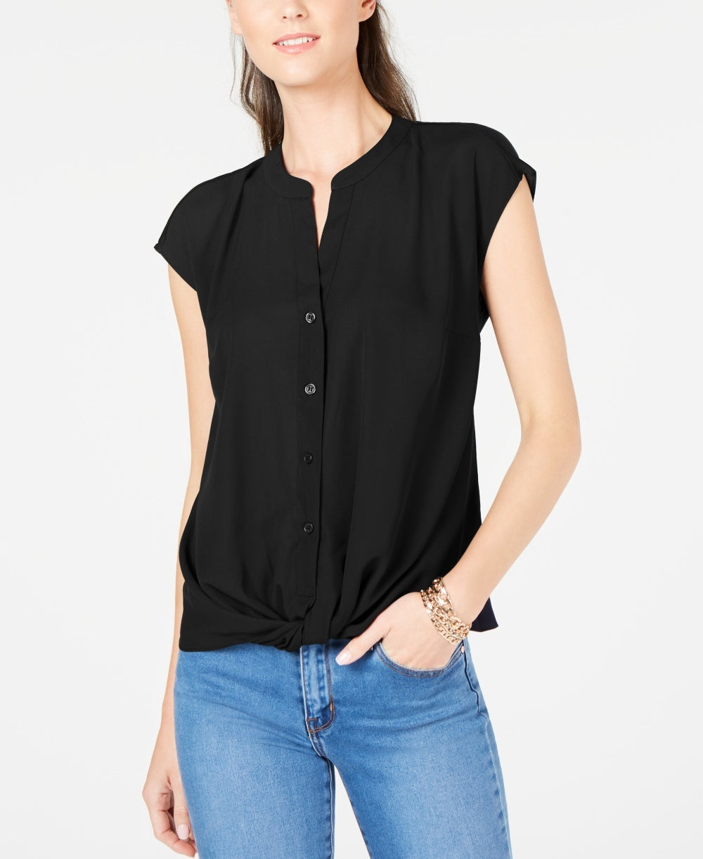 INC International Concepts Women's Twist Front Top  Black Size PM