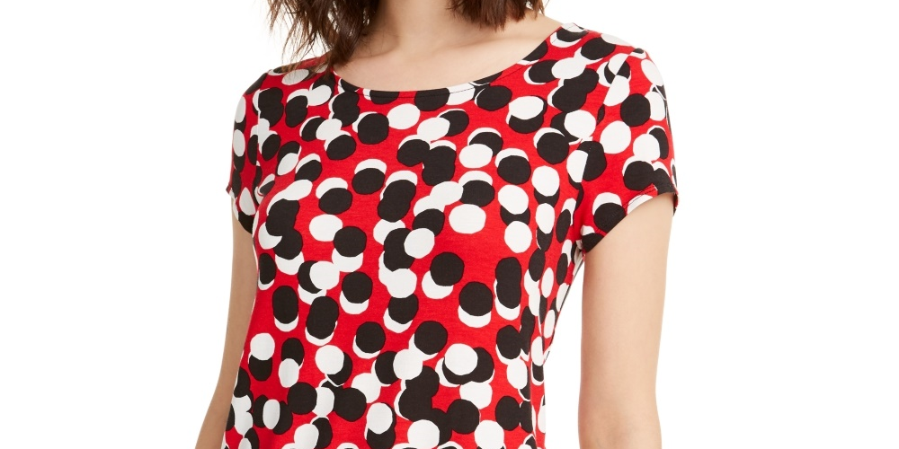 Alfani Women's Printed Round Hem T Shirt Red Size PL