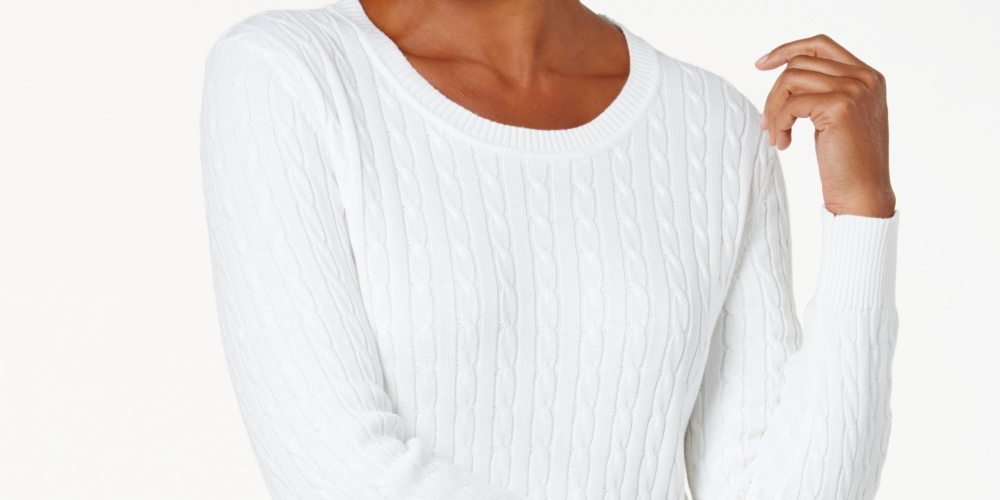 Karen Scott Women's Cotton Cable Knit Sweater White Size Petite X-Large