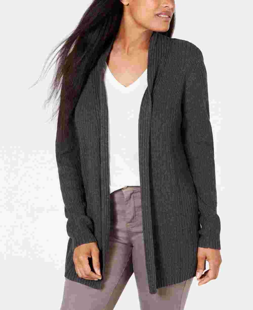 Karen Scott Women's Cotton Mixed Knit Cardigan Gray Size -PL