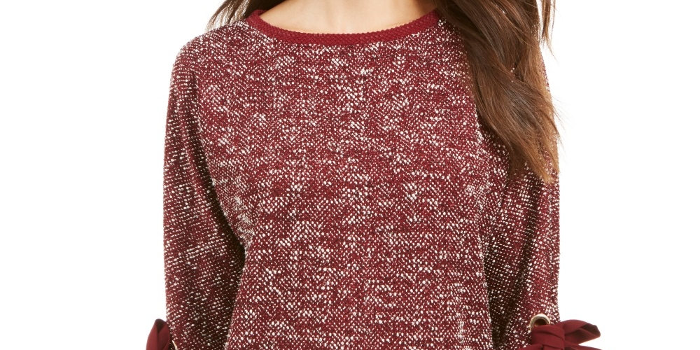 Charter Club Women's Bow Cuff Marled Top Red Size PM