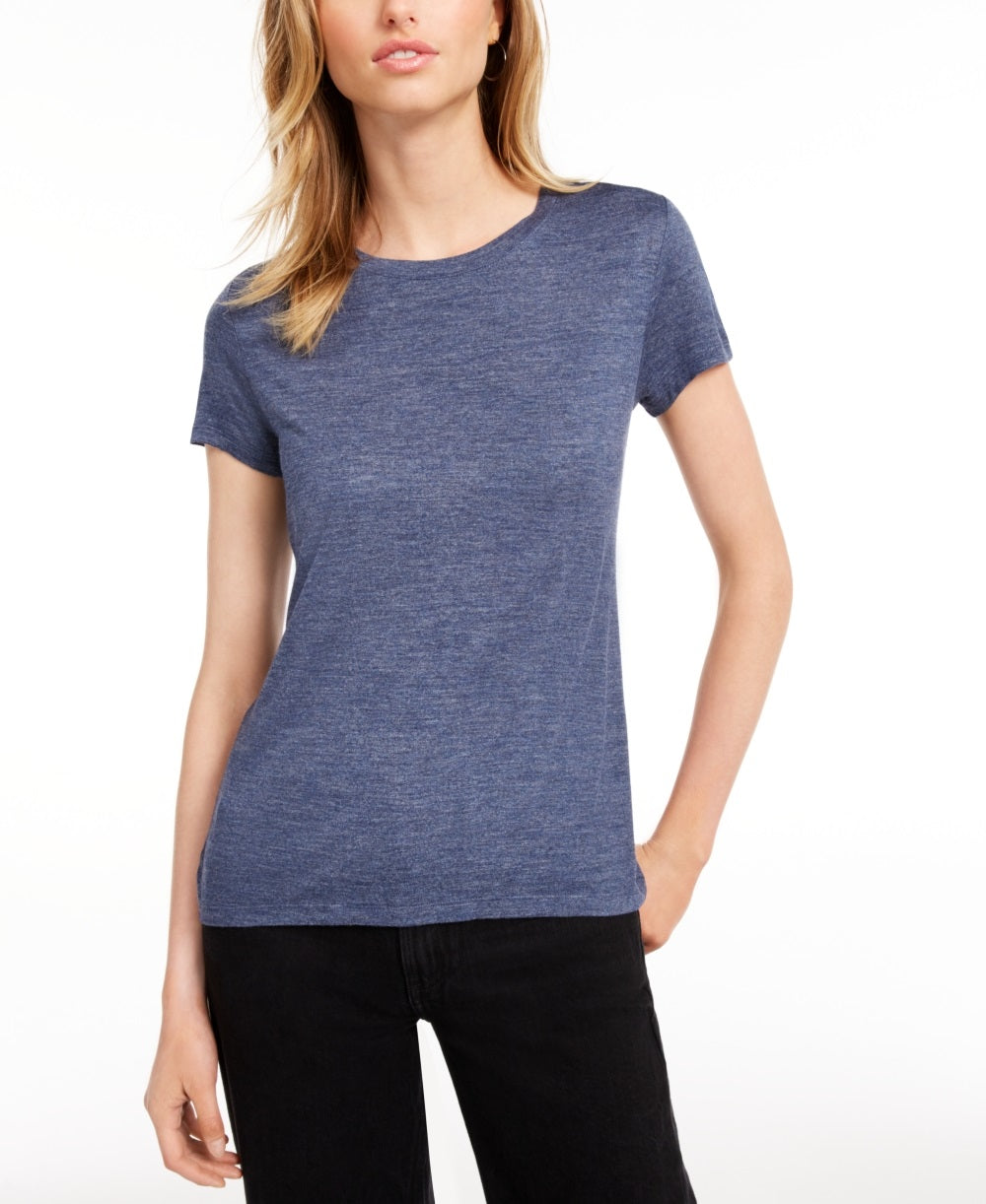 Maison Jules Women's Tie Back Solid T-Shirt Blue Size XX-Large