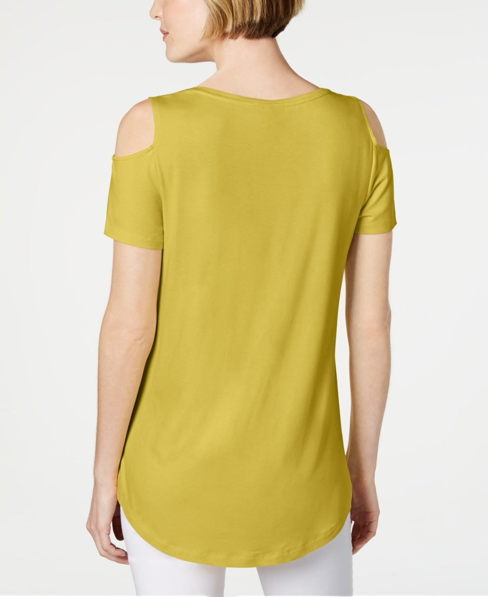 JM Collection Women's Cold Shoulder Swing T Shirt Green Size X-Large