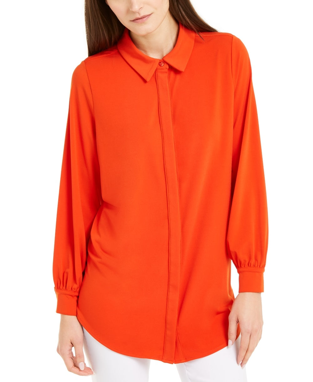 Alfani Women's Button Up Shirt Red Size X-Large