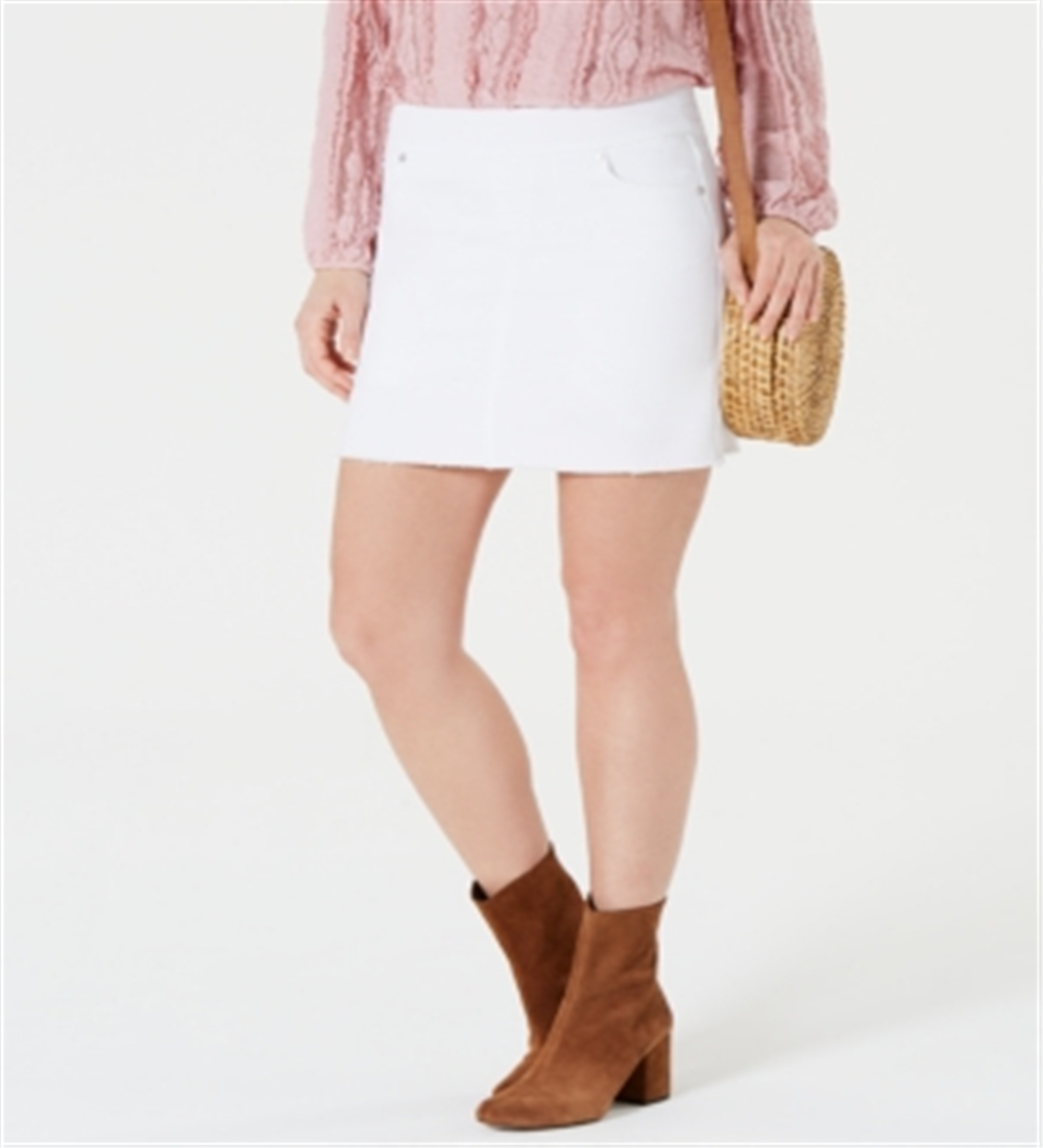 Style & Co Women's Frayed Pull on Denim Skort White Size -S