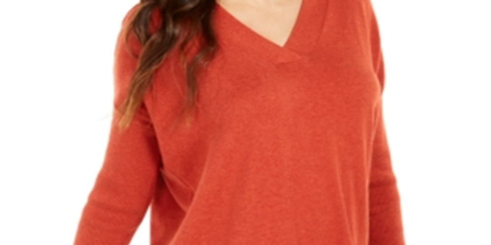 Style & Co Women's V Neck Tunic Sweater Orange Size Small