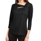 Alfani Women's Petite Solid Twist-Neck Top Black Size Petite Small