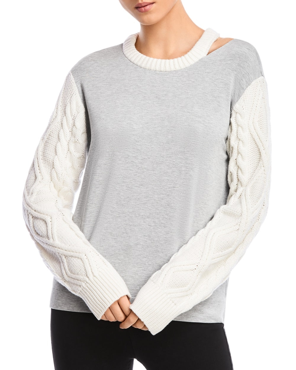 Bailey 44 Women's Margo Cable-Knit-Sleeve Top Gray Size Medium