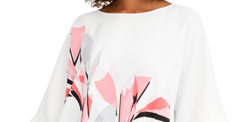 Alfani Women's Printed Side Tie Top White Size PM
